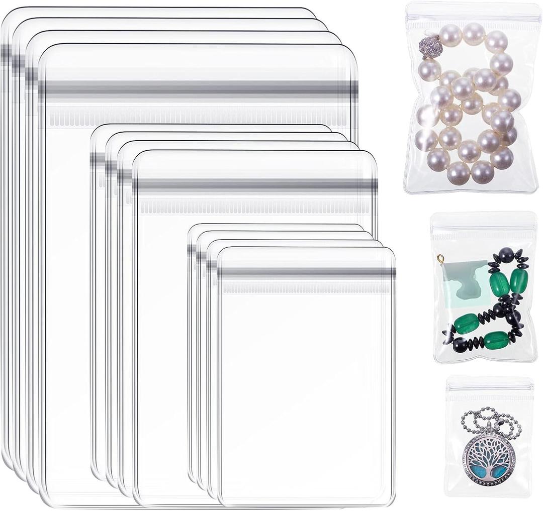 Clabby 120 Pcs Anti Tarnish Jewelry Bags for Organizer and Storage Clear PVC Jewelry Bag Mini Plastic Pouch Transparent Rings Earrings Packing Small Zipper Lock Pouch for Travel, 3 Sizes (Clear)