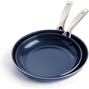 Blue Diamond 9.5 and 11" Frying Pan Skillet Set, Diamond Infused PFAS & PFOA-Free Ceramic Nonstick Pots & Pans, Durable Non Toxic Metal Utensil Safe & Scratch Resistant, Dishwasher & Oven Safe, Blue