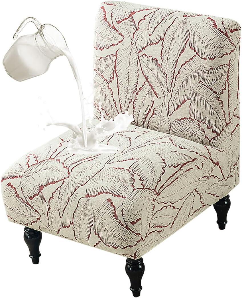 Armless Accent Chair Cover Stretch Jacquard Accent Chair Slipcover for Slipper Chair Without Arms Printed Armless Chair Furniture Protector Covers for Living Dining Room Hotel Red