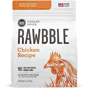 BIXBI Rawbble Freeze Dried Dog Food, Chicken Recipe, 12 oz - 98% Meat and Organs, No Fillers - Pantry-Friendly Raw Dog Food for Meal, Treat or Food Topper - USA Made in Small Batches