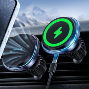 Lamicall for Magnetic Car Mount Charger - [2024 Cooling Fast Charging] 15W Wireless Car Charger - Hands Free Magnetic Car Phone Holder Charger Vent for iPhone 16 15 14 13 12 Pro Max Case (Black)