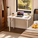 Folding Table Computer Desk - 43.3" No Assembly Folding Desk with Power Outlets & USB Charging Port, Small Desk, Foldable Office Desk, Compact Storage Portable Use for Small Space, White Ash
