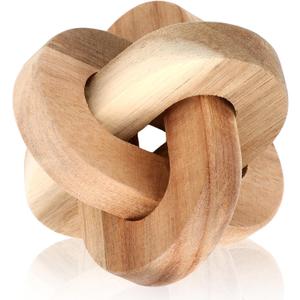 Yalikop 3 Link Wood Knot Decor - Hand Carved Coffee Table Decoration, Boho Chain Link Decor, Modern Shelf, Rustic Objects for Home Living Room Bedroom(Classic,Wooden)