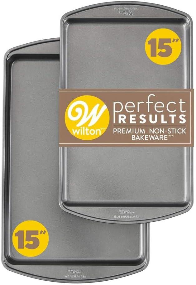 Wilton Perfect Results Nonstick Cookie Baking Sheets Set - Steel Bakeware that's Scratch-Resistant & Dishwasher Safe - Medium - 15 x 10 Inches (2-Piece Set), 15.25 x 10.25 in EACH
