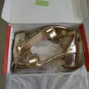 PARTY Women's Open Toe Ankle Strap Low Block Chunky Heels Sandals (5.5, Light Gold)