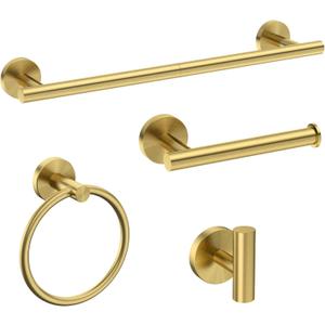 USHOWER Brushed Gold Bathroom Accessories Set, 18-Inch Towel Bar Set Wall Mounted, Durable SUS304 Stainless Steel Bathroom Hardware Set, 4-Piece