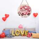 3 x 1 Pcs Valentines Wreath for Front Door 12 Inch Wooden Hanging Door Sign Welcome with Cute Truck Design Romantic Heart Porch Wreaths for Holiday Home Door Wall Farmhouse Decorations Indoors Outdoors