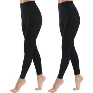 MANZI Footless Tights for Women Dance Tights 40 Denier Semi Opaque Pantyhose 2 Pairs (Small-Medium, Black)