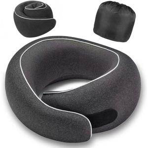 Travel Neck Pillow for Airplanes, Premium Memory Foam Neck Pillow with Ergonomic 360 Support, Travel Essentials for Plane, Car, Train and Home, Max Black