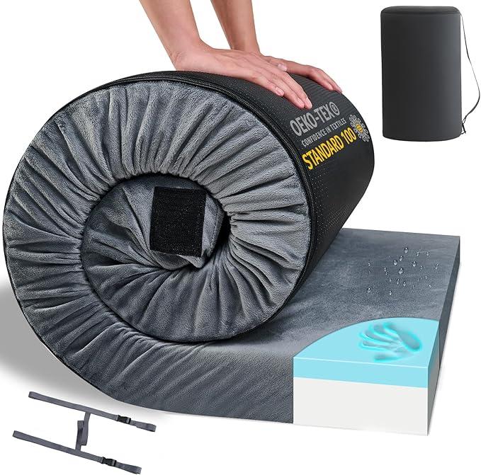 HomeMate CertiPUR-US Memory Foam Camping Mattress Pad Portable Roll Up Mattress for Adults Sleeping Mat Cot Mattress Pad Size Cot