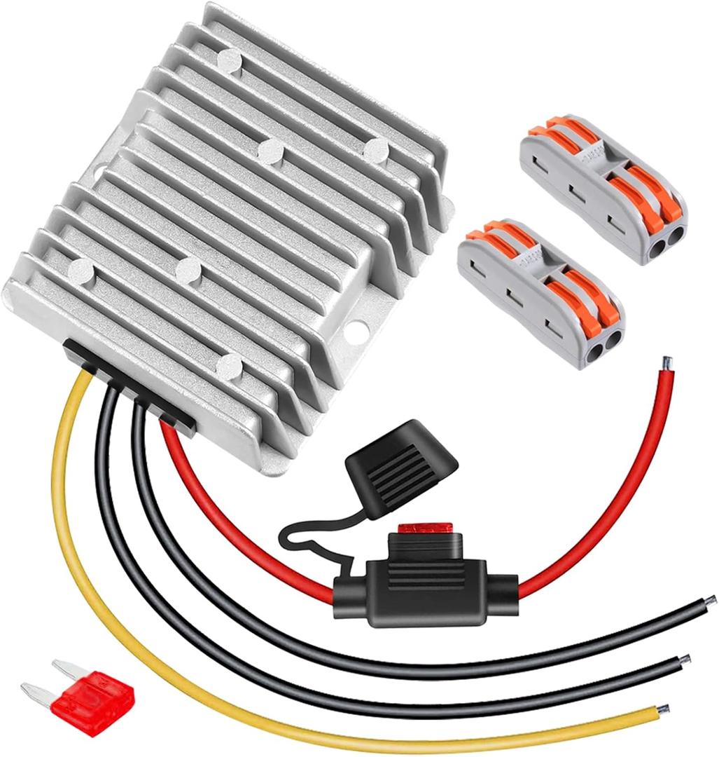 48V to 12V Converter 10A 120W Golf Cart 48V 36V to 12V Converter Voltage Regulator Reducer Transformer with Fuse Power Supply for Golf Carts Scooters RVs Boats