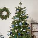 DN DECONATION 4PCS Blue Glass Christmas Ball Ornaments  4 Shimmering Silver Lines Hanging Ball Ornaments Set for Christmas Tree, Winter Decor Elegant Holiday Decorations Wedding