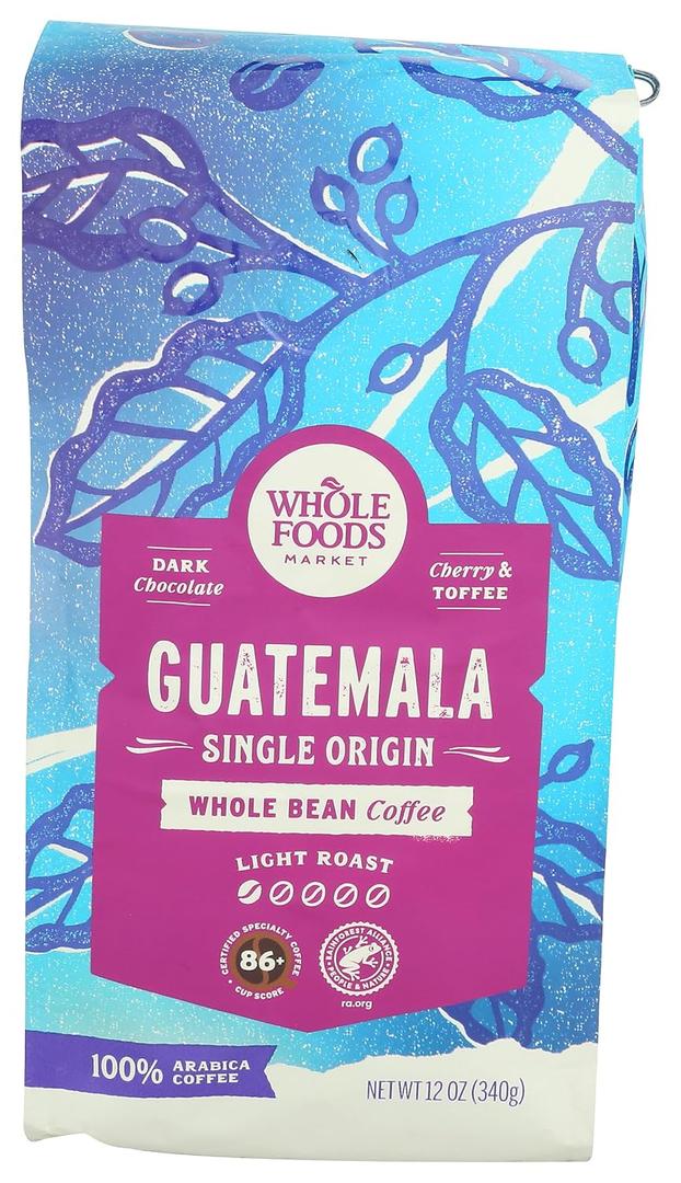 Whole Foods Market, Coffee Guatemala Whole Bean, 12 Ounce (EXP 11/01/26)