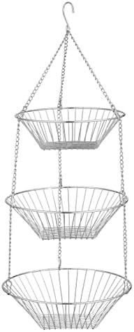 JUNCHU CHERRY 3-Tier Wire Fruit Hanging Basket, non-Punching Wall Hanging Storage, Kitchen Bathroom Organization Basket, Suitable for Bathroom, Kitchen, Closet, Garden, Chrome