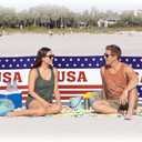 Cinnvoice 20ft USA Beach Windscreen Set Long Patriotic Privacy Screen with 6 Poles, Mallet, Carry Bag Portable Red White Blue Beach Fence Wind Blocker for Outdoor Summer Wind Protection