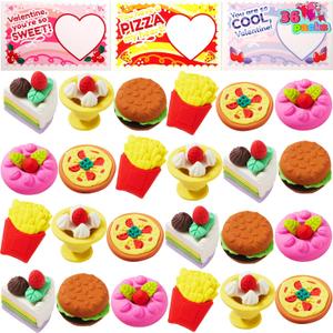 JOYIN 36 PCS Valentines Day Gift Cards with 3D Dessert Erasers for Kid Classroom Cards, Party Favor Toy Card Party Favor, Classroom Prize Supplies, Valentines Greeting Cards