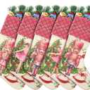 5 Pcs Nutcracker Christmas Stocking 18 Inch Pink Christmas Stocking Large Vintage Linen Plaid Xmas Stocking Nutcracker Hanging Stocking for Holiday Fireplace Tree Party Gift Decoration