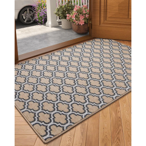Color&Geometry Door Mat Indoor Entrance 17"x30", Front Doormat Indoor Rugs for Entryway Non Slip Washable Low-Profile Entryway Rugs Entry Mat Entry Rug Door Mats, Khaki(Rolled-up NO Creases)