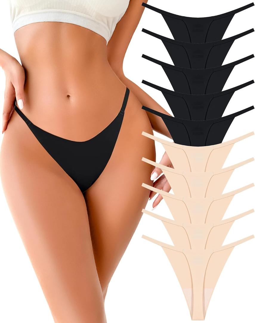 UNDER THE SEA 10 Pack G String Thongs for Women Seamless Underwear Low Rise No Show Thong Stretch Womens Panties Sexy XS-2XL (XXL)