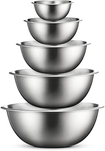 FineDine Stainless Steel Mixing Bowls (Set of 4) Stainless Steel Mixing Bowl Set - Easy To Clean, Nesting Bowls for Space Saving Storage, Great for Cooking, Baking, Prepping