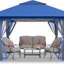 CROWN SHADES 13x13 Pop Up Gazebo, Canopy Tent, Gazebos on Clearance - Outdoor Gazebo for Backyard & Patio Furniture - Carpa Pop Up Tent with Wheeled STO-N-Go Cover Bag (Blue)