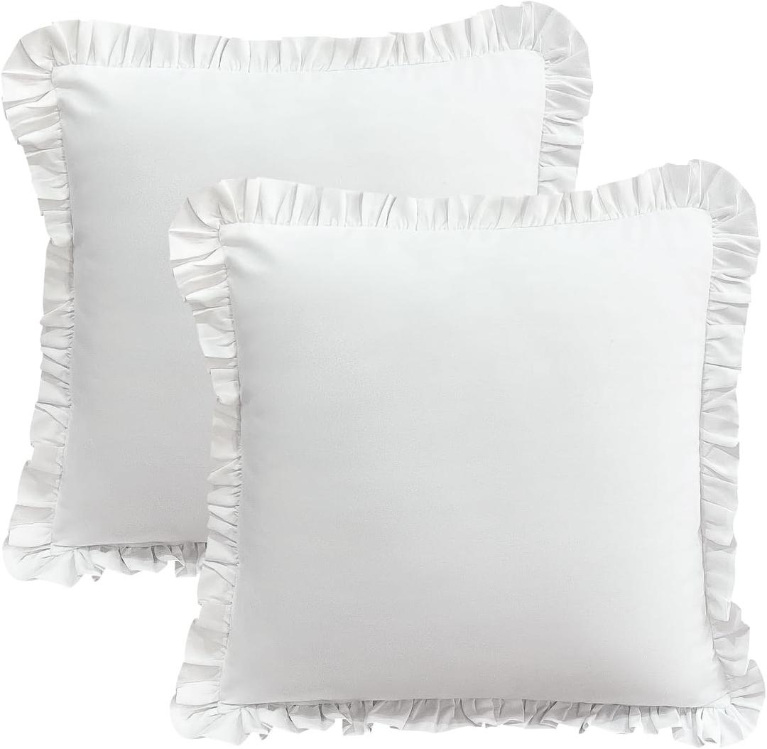 26x26 Euro Sham CoversRuffled Square White Euro Pillow Shams Covers Set of 2, 100% Brushed Microfiber 26x26 inches Bedding Pillow Cover with Envelope Closure White