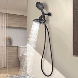 Cobbe Dual Handheld Shower Head Combo, Powerful Water-Saving Shower System 2 in 1 High Pressure Rainfall Shower Combo 48-Setting 3-Way Water Diverter with Anti-Swivel Lock Nut, 6 Spray Mode (Black)