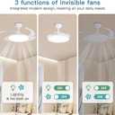 AHAWILL 48'' Retractable Ceiling Fan with Remote/APP Control,Bladeless Ceiling Fan with LED Lights,Stepless Full Spectrum,Memory,Modern Silent Fandelier for Bedroom Dining Room Living Room,White
