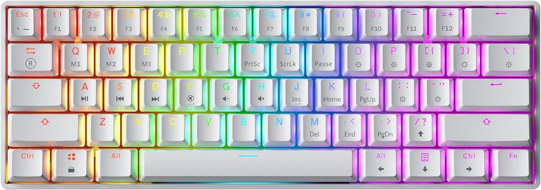 Mechanical Gaming Keyboard - 61 Keys Multi Color RGB Illuminated LED Backlit Wired Programmable for PC/Mac Gamer (Gateron Optical Brown, White)