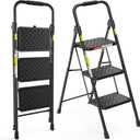 HBTower 3 Step Ladder, Heavy Duty Step Stools for Adults | Step Stool Foldable with Anti-Slip Pedal and Feet, Ladders for Home Kitchen Garage Outdoor, 330 Lbs, Black