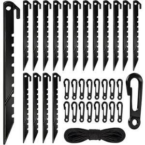 33Pcs Inflatable Stakes and Tether, Heavy Duty Plastic Tent Stakes with Hooks for Inflatables Spikes Replacement Halloween Christmas Holiday Inflatable Decoration Accessories for Garden Home Lawn