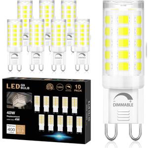 winshine G9 LED Bulb Dimmable 6000K Daylight 4W, 40Watt G9 Halogen Equivalent G9 Bi Pin Base,T4 Chandelier Lighting No-Flicker Light Bulb 120V AC, 10 Pack (10 Count (Pack of 1), G9 6000k Daylight)