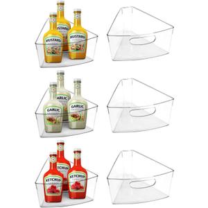 URALFA Lazy Susan Organizer Bins, Corner Cabinet Clear Turntable Organizer, Plastic Corner Kitchen Storage Bins for 26"- 28" Diameter Corner Cabinet Lazy Susan, 1/8 Wedge-BPA Free, 6 Pack