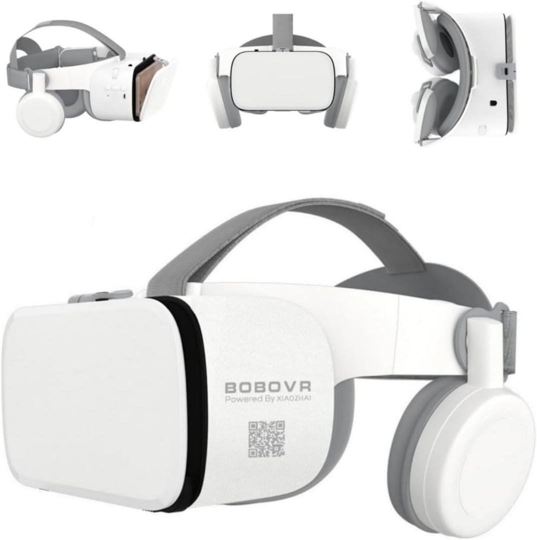 Phone VR Headset, Virtual Reality Glasses Goggles Compatible with iPhone 17 16 15 14 13 12 Pro Samsung Galaxy S24 S23 S22 S21 VR Goggles w/Wireless Headphones for Adults & Kids, White