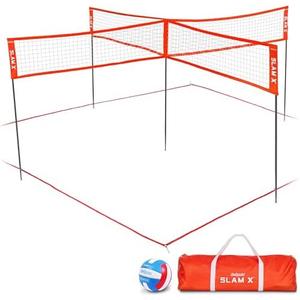 GoSports Slam X 4 Square Volleyball Game Set - 14 ft or 21 ft - Ultimate Backyard & Beach Game for All Skill Levels