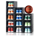 12 Pack Large Shoe Storage Box, Clear Shoe Storage Organizer with Magnetic Door, Stackable,Shoe Containers For Display Sneakers, Easy Assembly, Fit up to US Size 12, Black