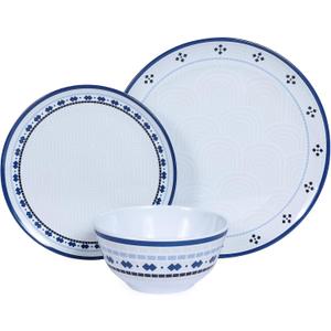 Melamine Dinnerware Set, 12pcs Plates and Bowls Set, Blue Dinner Dishes Set for Indoor and Outdoor, BPA-Free, Dishwasher Safe, Blue