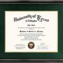 GraduationMall 11x14 Diploma Frame with Green over Gold Mat or Display 15x18 Certificate without Mat,Solid Wood & UV Protection Acrylic,Glossy Black Finish with Gold Trim
