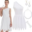 Halloween Family Costume for Women 2024 White Dress Outfit with Necklace Accessories, Size M
