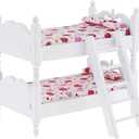 Zerodeko Lps Accessories Bunk Beds Set 1 12 Scale, Doll House Furniture of Bunk Bed with Ladder, Wooden Miniature Furniture Model, Kids Bedroom Set Play Toy Sets