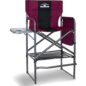 Tall Directors Chair 30" Seat Height, Bar Height Folding Chair with Side Table, Foldable Camping Chair with Side Pocket for Makeup Artist, Sports Event, Supports 400LBS - Wine Red/Black
