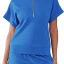 Shorts Sweat Set for Women Cotton Half Zip Short Sleeve Top and Drawstring Shorts - Soft Comfy 2 Piece Lounge Set, S 