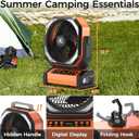 Camping Fan with Light - 20000mAh Rechargeable Battery Tent Fan, 112Hrs Max, 8 Speeds, Digital Display, Timer, Auto Oscillation, 270 Pivot & Hook for Garage, RV, Hurricane, Co-Branded with MORECORE (9 inch, Orange)