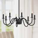 Farmhouse Chandelier, 8-Light Black Chandelier with Adjustable Height, Wrought Iron Hanging Light for Dining Room, Living Room, Bedroom, Foyer