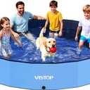 VISTOP Jumbo Foldable Dog Pool, Hard Plastic Shell Portable Swimming Pool for Dogs Cats and Kids Pet Puppy Bathing Tub Collapsible Kiddie Pool (107inch.D x 15.7inch.H, Blue)