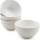 American Atelier Fluted Cereal Bowls | Set of 4 | Stoneware Soup Bowls Set for Kitchen | 22-Ounce Pasta, Ramen, Salad Bowl Set | Reusable, Microwave, and Dishwasher Safe (White)