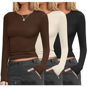 Ekouaer Womens 3 Pack Long Sleeve Shirts Fitted Tops Base Layering Tight Thermal Undershirts, XL