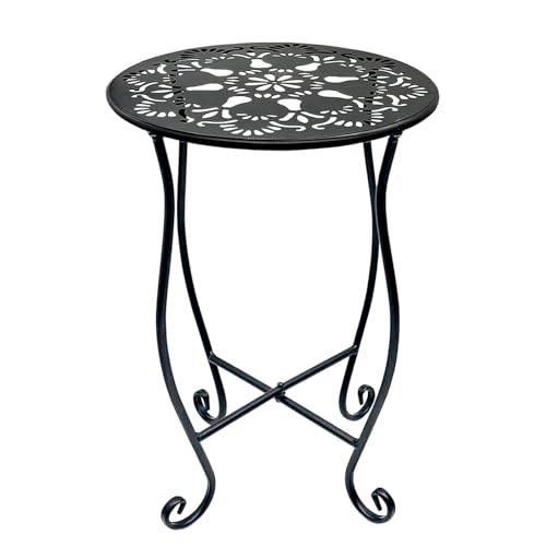 Arbuxzuy 17" Tall Round Metal Outdoor Side Tables for Patio, Decorative Black Flower Pot Stand, Rustproof Potted Holder, 120 lbs Load Capacity