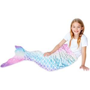 Rediar Mermaid Tail Blanket for Girls Soft Flannel Sleeping Snuggle Kids Wearable Blanket Birthday Gift (55" X 20")