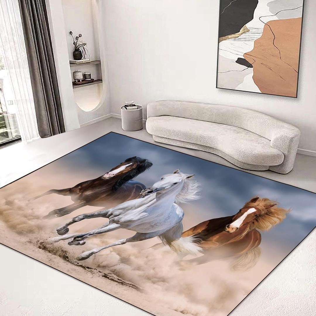 Horse Area Rug Carpet Floor Washable Mats Rugs 5'x6' for Living Room Bedroom Home Decor Horse Running Desert